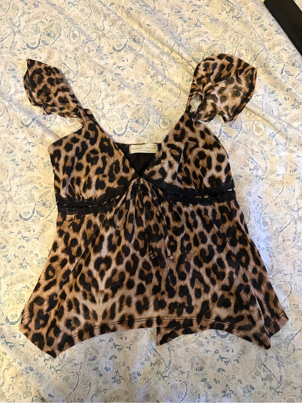 Francesca's Leopard Print Tie-Shoulder V-Neck Tank - Brown